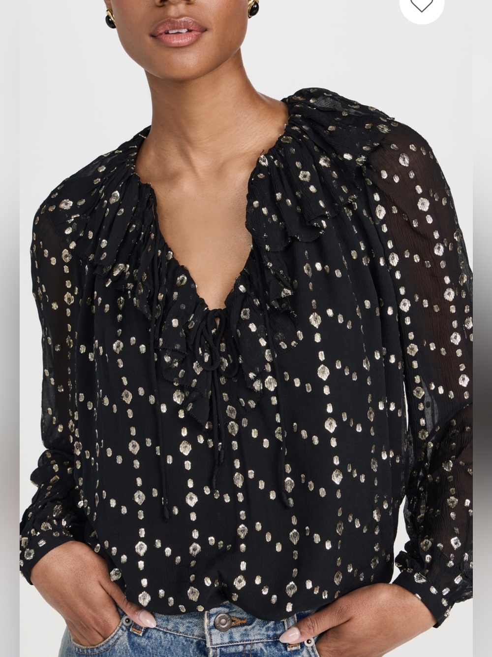 Ulla Johnson Emilie Black Metallic Gold Silk Blouse Size 2